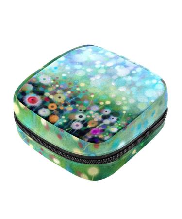 Menstruation-pad bag with zipper women's napkin bag tampons collective bags for women and girls (flowers dandelion watercolor painting)
