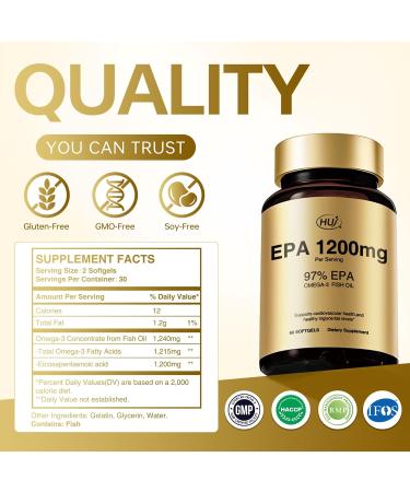 HUJ 97% EPA Omega-3 Fish Oil - 1200mg EPA Fish Oil Wild-Caught Sustainably Sourced - Suppprts Cardiovascular Health & Healthy Triglyceride lewels* - 60 Softgels - Buy Online on GoSupps.com