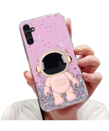 Tivenfezk Nadoli for Samsung Galaxy A34 5G astronaut Hidden Stand Shell caricature glitter stand soft silicone bling transparent protective cover samsung galaxy a34 5g pink