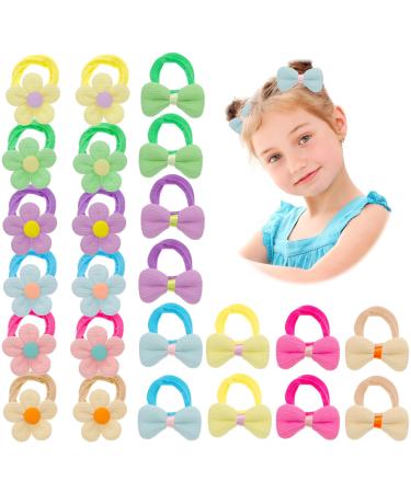 Jeffdad Baby Hair Ties for Girls 24pcs Soft Seamless Bows and Flowers Toddler Elastic Hair Bands Ponytail Holder for Baby Girls Infants Kids Hair No Damage Accessories