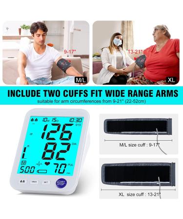 Blood Pressure Monitor with XL Cuff for Big Arms - Backlit LCD, Heart Rate Detection, 2 Size Cuffs Included - 1000 Memory, Two User - Blue - Buy Online on GoSupps.com