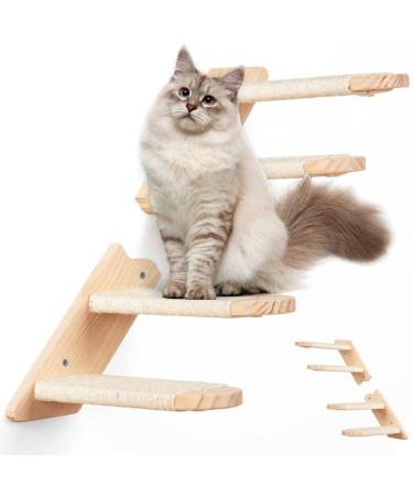 BEBOBLY Cat Climbing Shelf Reversible Wall Mounted Cat Stairs Ladder, Four Step Cat Stairway w/ Eco-Friendly Sisal Rope for Cats Perch Platform Supplies, Larger Size Cat Scratching Post Activity Tree