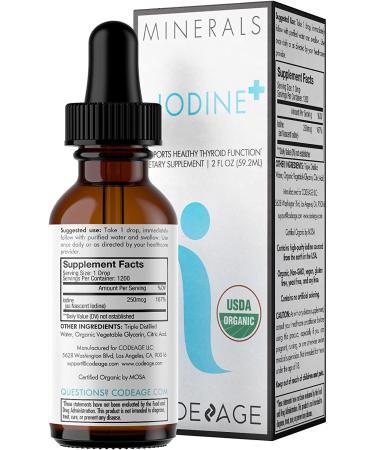 Codeage Organic Iodine Drops 250mcg - 1+ Year Supply - Nascent Liquid Iodine Supplement - Vegan - 2 fl oz - Buy Online on GoSupps.com