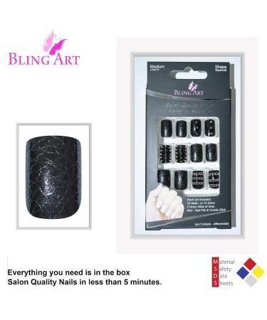 Buy False Nails Bling Art Black Punk French Squoval - 24 Medium Acrylic Tips for Stunning Nail Art - International Shipping Available - Buy Online on GoSupps.com