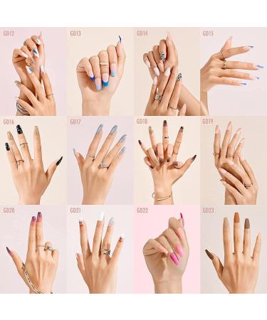 Gold Finger Gel Glam Design Press On Nails Kit - Long Length (GD16) - Buy Online on GoSupps.com