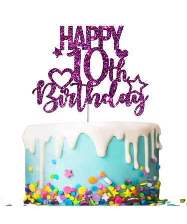 Tenhaisi Glitter Purple Happy 10th Birthday Cake Topper 10 and Fabulous Cake Topper - 10th Happy Birthday Party Decoration - Hello 10-10 Years Birthday/Wedding Anniversary Party Supplies