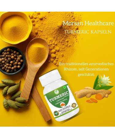  Morsan Healthcare Turmeric (Curcuma longa) Capsules | Pack of 60 x 500 mg Vegetarian Capsules | Natural Food Supplement | GMP Certified | Gluten-Free - Buy Online on GoSupps.com