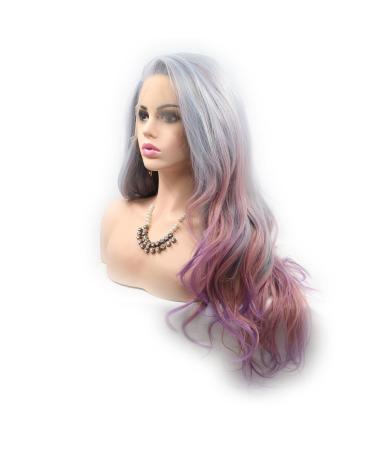 Xiweiya 24" Multi-Color Lace Front Wig - Ombre Grey to Purple Rainbow Heat Resistant Perfect for Parties & Drag Queens - Buy Online on GoSupps.com