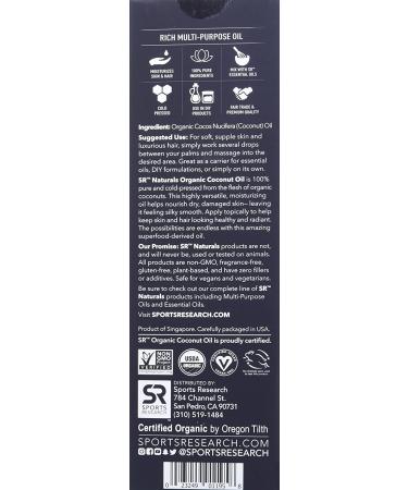 Buy Sports Research Organic Coconut Fractionated Oil 16 fl oz - Premium Skin & Hair Care - Buy Online on GoSupps.com