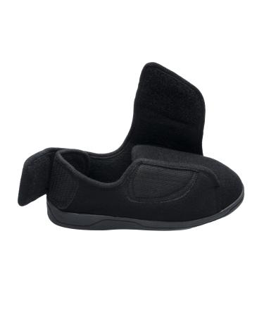 Happy Touch Men's Multi Adjustable Extra Wide 80-D Memory Foam Diabetic Slippers for Swollen Feet Edema Arthritis Elderly Indoor/Outdoor 11 Black