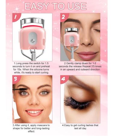 Kalolary Heated Eyelash Curlers Heated Lash Curlers with Eyelash Applicator Tool Lash Comb & Eyeliner Brushes 3 Heating Modes Electric Lash Curlers for Quick Natural Curling &Long Lasting (Pink) - Buy Online on GoSupps.com