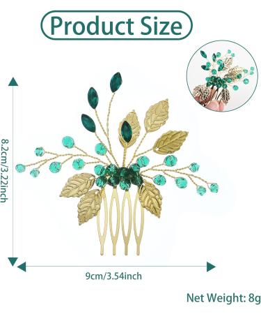 Gold Leaf Bridal Hair Clip Comb with Emerald Green Crystal - Wedding Prom Accessories - Buy Online on GoSupps.com