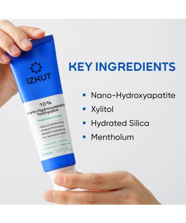IZKUT 10% Nano Hydroxyapatite Toothpaste: Fluoride Free Natural Whitening Toothpaste for Sensitive Teeth, Enamel Support, Plaque Remover, SLS Free, Fresh Mint Flavor, Adults & Kids, 4 oz (Pack of 2) - Buy Online on GoSupps.com