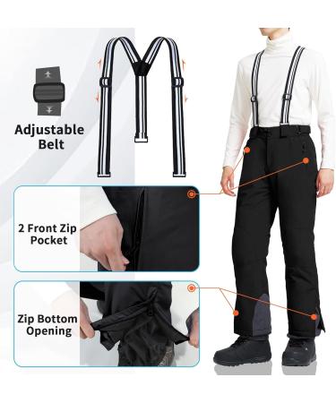 Men's Waterproof Ski Pants | Aoli Ray Outdoor Windproof Snow Pants with Braces - Ideal for Hiking & Snowboarding - Size L Black - Buy Online on GoSupps.com