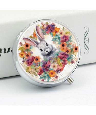 Travel Pill Box Organizer - 3 Compartment Round Case with Watercolor Rabbit & Flowers - Portable Medicine Holder for Handbag & Pocket - Buy Online on GoSupps.com
