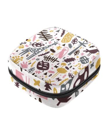 Menstruation pad bag with zipper women's napkin bag tampons collection bags for women and girls (cute flamingo monkey snake giraffe cat forest pattern) Color 1
