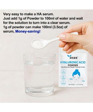 iFEiER Hyaluronic Acid Powder | High Molecular Weight Hyaluronic Acid Serum Powder | 1.5oz(42.5g) Cosmetics Grade | Sodium Hyaluronate | LMW HMW HA ingredient to make gel for DIY Serums - Buy Online on GoSupps.com