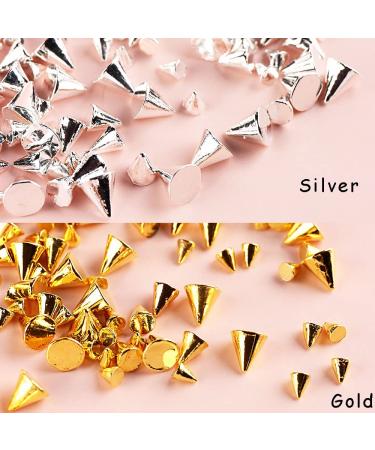 6 Grid Mini Metal Rivet Nail Charms - Gold Silver Cone Studs for Acrylic Nails | Nail Jewels & Spikes for Unique Nail Art - Buy Online on GoSupps.com