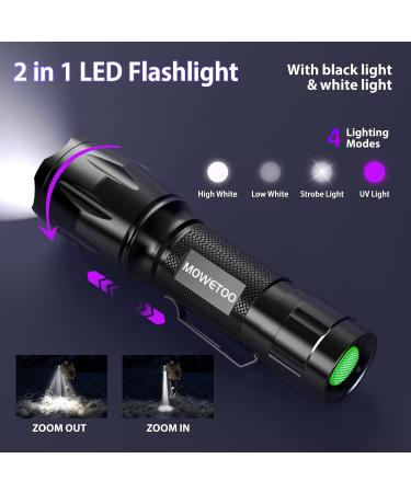 MOWETOO UV Torch LED Torch 2 in 1 Black Light with 4 Modes Waterproof 395nm UV Light Super Bright 500lm for Inspection Pet Urine Detecting Camping Including Accessories 3 AAA Batteries LE-8613d 1 Pack - Buy Online on GoSupps.com