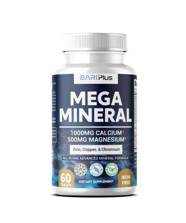 Mega Mineral Complete Complex with Vitamin D Calcium Magnesium Zinc Potassium Boron Selenium Chromium & 72 Trace Minerals Iron-Free USA Made 60 Tablets 60 Count (Pack of 1)