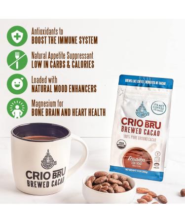 Crio Bru Brewed Cacao Ghana French Roast 10oz Bag - Coffee Alternative | 100% Pure Ground Cacao Beans | Non-GMO | Keto, Low Carb, Paleo | 99.99% Caffeine Free - 10 Ounce - Buy Online on GoSupps.com