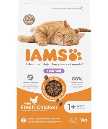 IAMS Hairball Complete Dry Cat Food 3kg - Chicken for Adult & Senior Cats - Buy Online on GoSupps.com