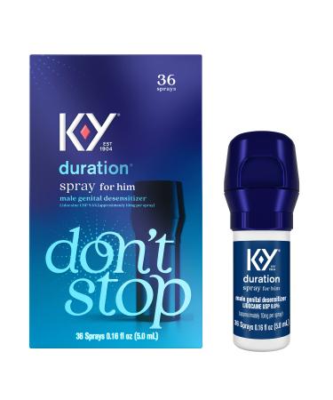 K-Y Duration Spray 0.16 fl oz, for Men, Adult Couples, Lidocaine Numbing Male Genital Desensitizer to Last Longer, Pleasure Enhancer, 36 Sprays, No Mess Easy Application 0.16 Fl Oz (Pack of 1)