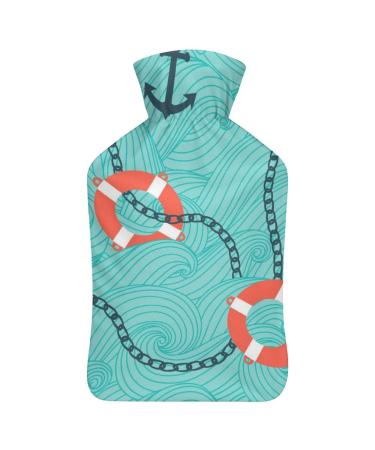 Hot Water Bottle With Lid Anchor Pattern Rubber Hot Water Bag For Pain Relief Cramps Foot Warmer Hot And Cold Therapy