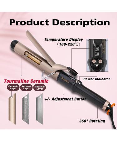 Ten-Tatent 32mm Ceramic Tourmaline Curling Tong Iron for Long & Short Hair - Dual Voltage Curling Wand with Adjustable Heat - Black - Buy Online on GoSupps.com