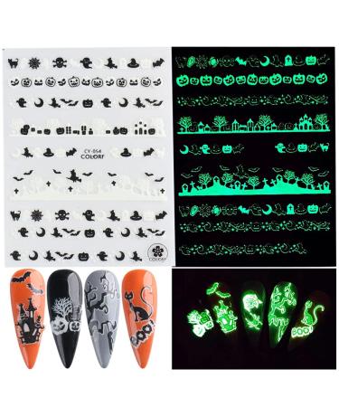 3D Luminous Halloween Nail Stickers - Self Adhesive Nail Art Decals for Halloween Designs - 6 Sheets - Buy Online on GoSupps.com