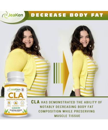JeaKen CLA Conjugated Linoleic Acid 1000mg - Maximum Strength Supplement for Body Fat Reduction and Muscle Mass Increase - 90 Allergen Free Capsules - Non-GMO - Buy Online on GoSupps.com