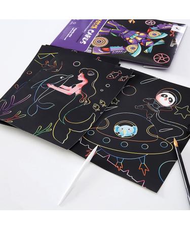 NAIHEY Scratch Art Rainbow Painting Set for Girls and Boys - Creative Engraving Craft Kit for Kids - Mermaid & Unicorn Theme - 8 Sheets - Buy Online on GoSupps.com