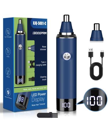 Ear & Nose Hair Trimmer with LED Display for Men Women Painless USB Rechargeable Eyebrow & Facial & Nose Hair Trimmer Clipper Professional IPX7 Waterproof Dual Edge Blades (Cyan)