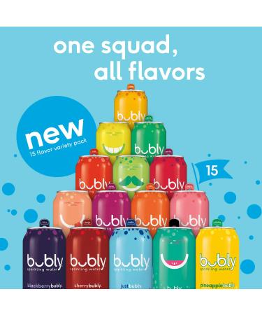 Bubly Sparkling Water 15 Flavor Sampler - 12 fl oz Cans (18 Pack) - Blue - Buy Online on GoSupps.com