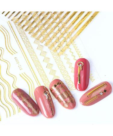Gold Lines Nail Art Stickers - Self Adhesive Metal Curve Stripe Decals for French Manicure - 10 Sheets - Buy Online on GoSupps.com