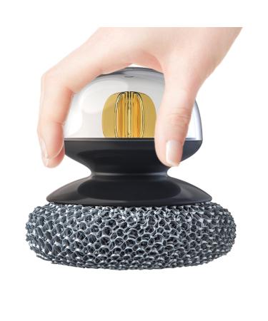 Soap Dispensing Palm Scrab Brush Dish Scrubber with Soap Dispenser - Washing Liquid Dish Brush Soap Pot Shorts Handle Washing Brush Dishwashing Pot Brush for Kitchen Riastvy Light Gray