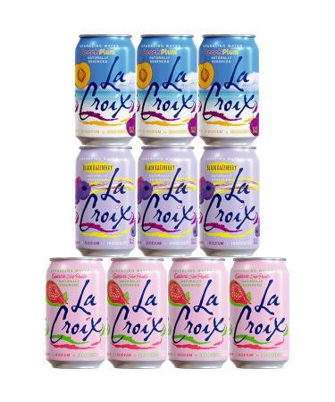 La Croix Beach Plum, Guava Sao Paulo, Black Razzberry Sparkling Water Variety Pack, 12oz (Pack of 10, Total of 120oz) 12 Fl Oz (Pack of 10)
