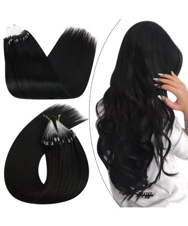 Ugeat Micro Loop Hair Extensions 24inch Micro Bead Hair Extension Remy Hair 1g/Strand Micro Link Human Hair Extensions 50Gram Color 1 Jet Black Micro Ring Real Human Hair Extensions 24 Inch A-Micro 1