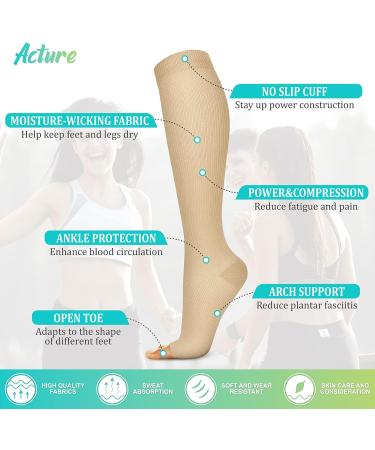 Acture Open Toe Compression Socks 15-20 mmHg for Men and Women - Ideal for Running, Athletic Activities, Medical Use, Pregnancy, and Travel - Black/White/Nude - Large-X-Large - Buy Online on GoSupps.com