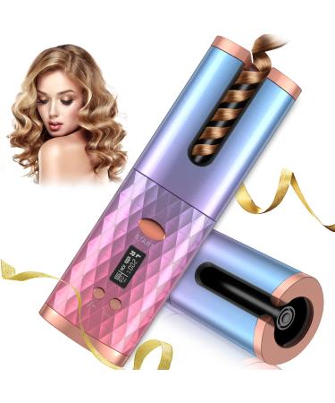 Automatic Curling Iron, Cordless Hair Curler with 6 Temps & 11 Timers, Portable Rechargeable Ceramic Barrel Wave Wand Curling Iron, Rotating Hair Styling Tool Auto Shut Off Multi-colored