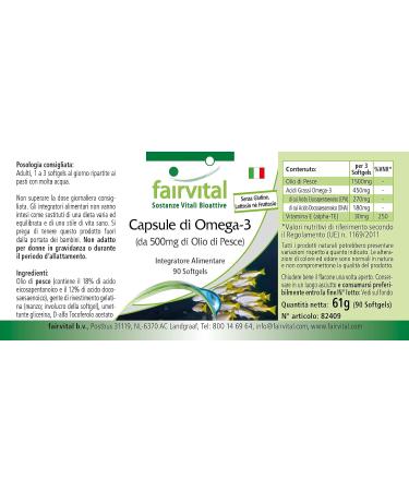 Fairvital Omega-3 Capsules - High Dose 500mg Fish Oil with EPA & DHA - 90 Softgels for Optimal Health - Buy Online on GoSupps.com