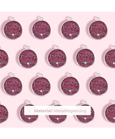 Ibera Gifts - Personalized Round Cat Necklace for Medium to Large Cats | Engraved Name & Address Collar | Fuchsia Glitter - Buy Online on GoSupps.com