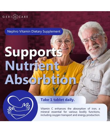 GeriCare Nephro Vitamin C & B Complex Tablets 100 Count Daily Kidney Health & Energy Support Immune System Boost Antioxidant Protection & Metabolism Support (Pack of 1) - Buy Online on GoSupps.com