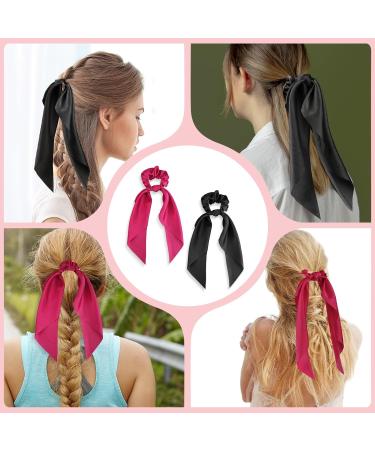 WLLHYF 2 Pieces Satin Hair Scarf Scruncheis for Women Solid Silky Knotted Bow Hair Ties Elastic Ties Bands Hair Ribbon Scrunchy Red Black Ponytail Holder Accessories for Women Girls Teens - Buy Online on GoSupps.com