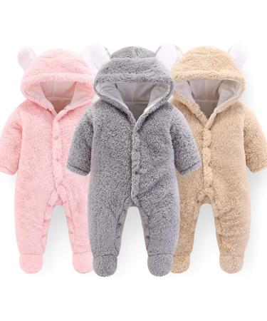 Newborn Baby Bear Snowsuit Winter Coat | Fleece Hooded Romper Jumpsuit | 3-6 Months Grey - Buy Online on GoSupps.com