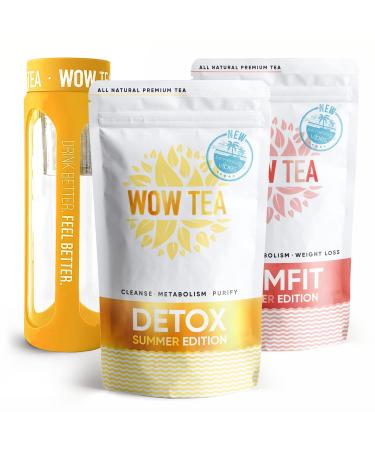 WOW TEA Summer Fast Acting and Boosting Dieters Teas : Summer Detox 21 Days Tea | Summer Slimming Tea | Cleansing Exotic Herbal Tea Kit | Infuser Bottle | 300g Made in EU Summer Detox & Summer SlimFit