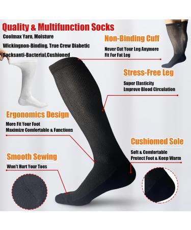 Shop 2 Pairs Non-Binding Bamboo Diabetic Socks | Extra Wide Neuropathy & Swollen Feet Over the Calf - Large Black - Buy Online on GoSupps.com