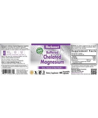 Bluebonnet Buffered Chelated Magnesium - 60 Vegan Capsules | Optimal Muscle & Nerve Support - Buy Online on GoSupps.com