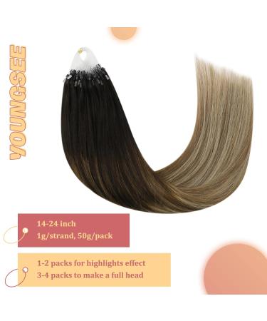 Youngsee Microring Extensions - 40cm Balayage Real Hair #2/6/24 | Dark Brown to Blonde Remy Hair Extensions 50g - Buy Online on GoSupps.com
