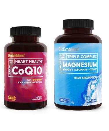 BioEmblem Triple Magnesium Complex 180 Capsules and CoQ10 with BioPerine 90 Count